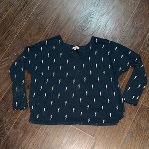 Long Sleeve Shirt - Navy with White Lightning Bolts